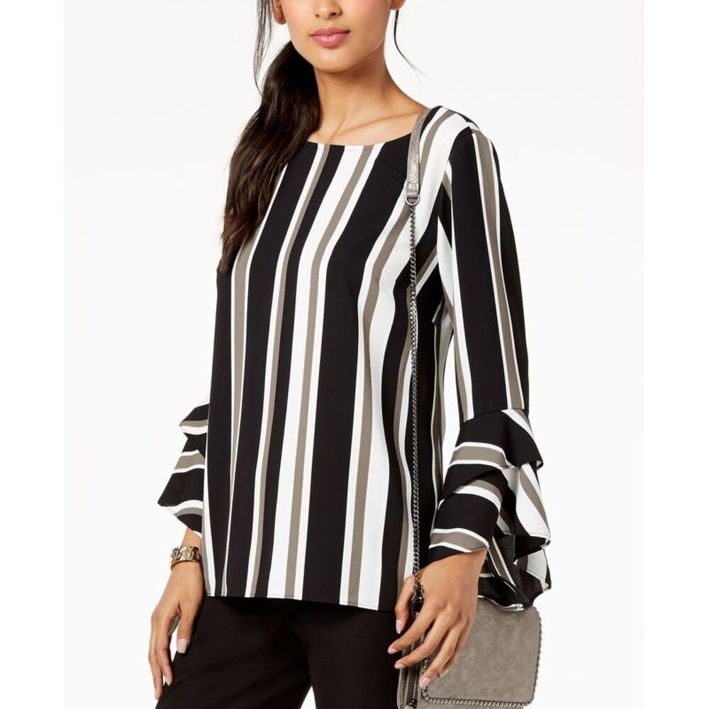 Alfani Striped Ruffled Sleeve Top